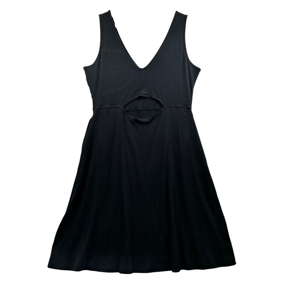 Lolë‎ Black Ribbed Sleeveless Dress Womens L Back Cutout Athleisure Minimalist - Picture 4 of 9